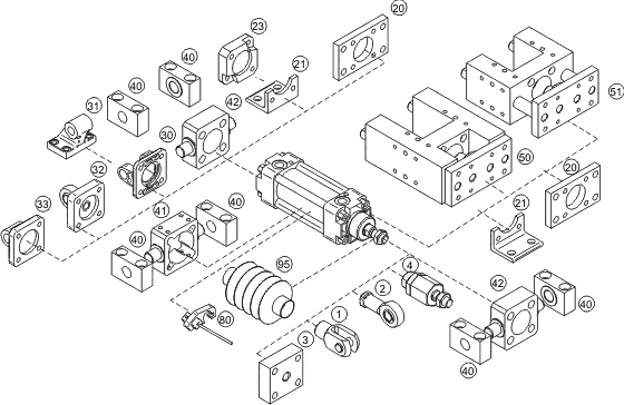 Accessories for double acting cylinder to VDMA 24562, NF E 49003.1 Accessories for double acting cylinder to VDMA 24562, NF E 49003.1