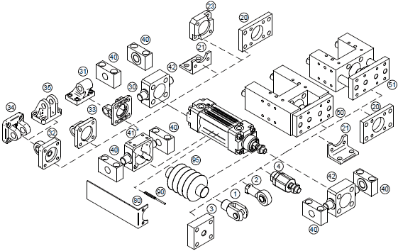 Accessories for double acting cylinder to VDMA 24562 with integrated grooves