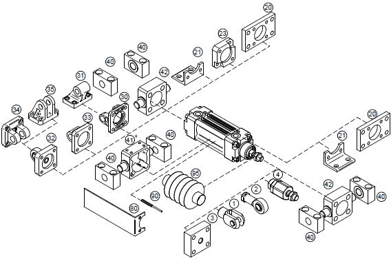 Accessories for single acting cylinder to VDMA 24562 with integrated grooves