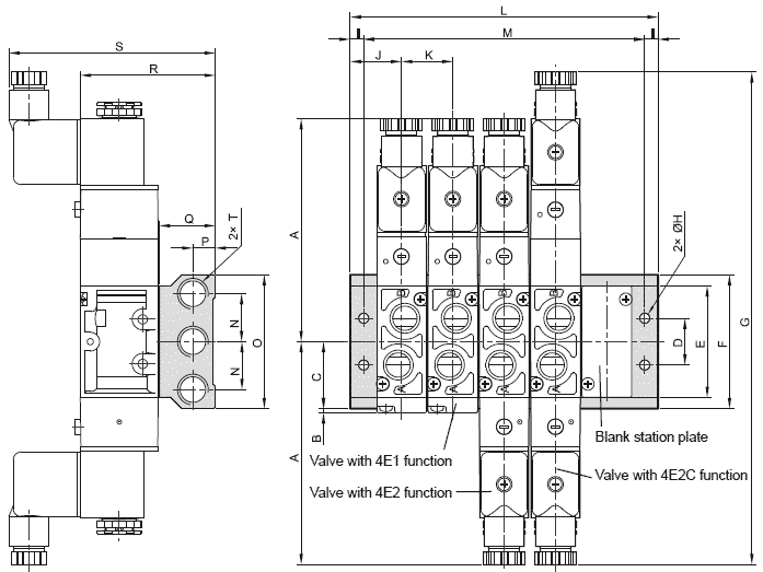 Dimensions of manifold assembly of valves series MVSE Dimensions of manifold assembly of valves series MVSE
