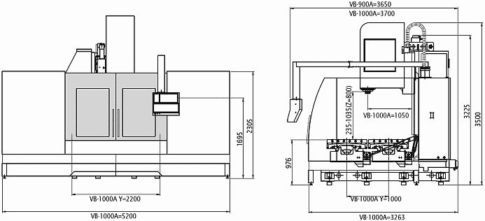 Rozmery stroja VB-1000A