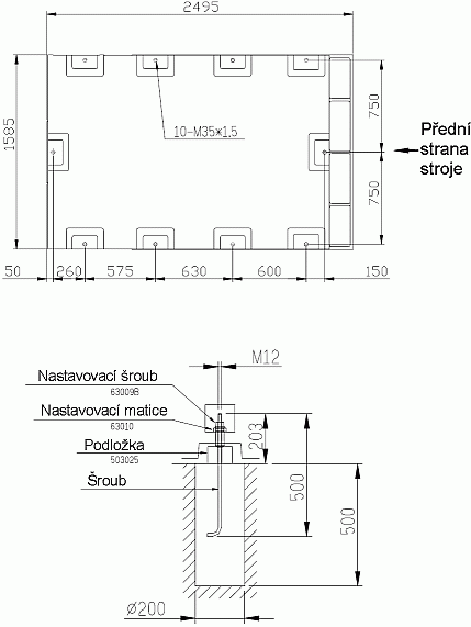 Schéma základov pre stroj VB-715A/VB-825A